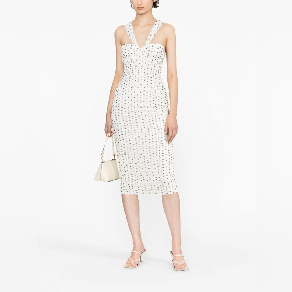 Self-Portrait White and Black Polka Dot Midi Dress